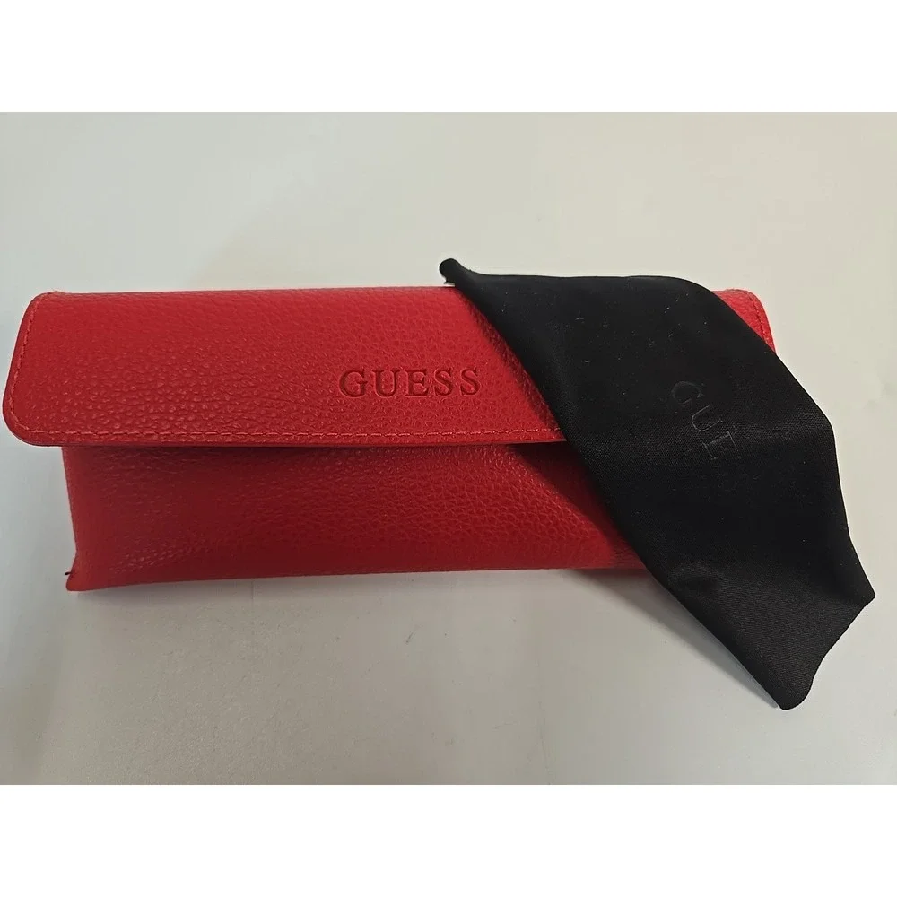 GUESS Red Semi Soft Eyeglasses Faux Leather Case w/ Cleaning Cloth